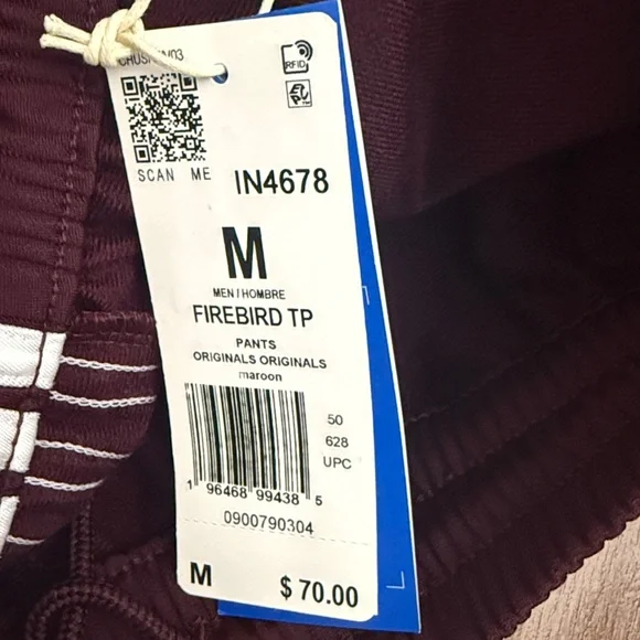 Adidas Men’s Maroon Trefoil Track Pants with White Stripes Size M - Picture 2 of 16